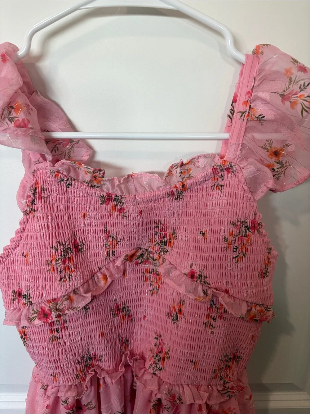 Rare Editions Pink Floral Ruffle Sundress with Smocked Bodice